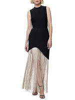 Two-Tone Asymmetric Hem Fringe Gown