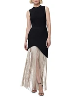 Two-Tone Asymmetric Hem Fringe Gown