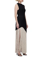 Two-Tone Asymmetric Hem Fringe Gown