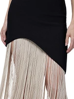 Two-Tone Asymmetric Hem Fringe Gown