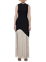 Two-Tone Asymmetric Hem Fringe Gown