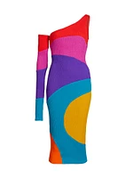 Colorblock One-Shoulder Midi-Dress