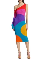 Colorblock One-Shoulder Midi-Dress