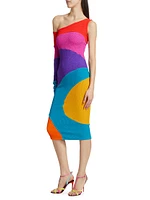 Colorblock One-Shoulder Midi-Dress