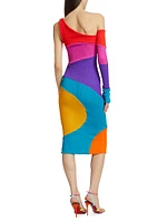 Colorblock One-Shoulder Midi-Dress