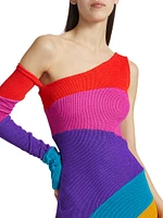 Colorblock One-Shoulder Midi-Dress