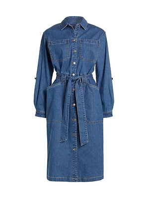 Evelyn Tie-Waist Denim Midi-Dress