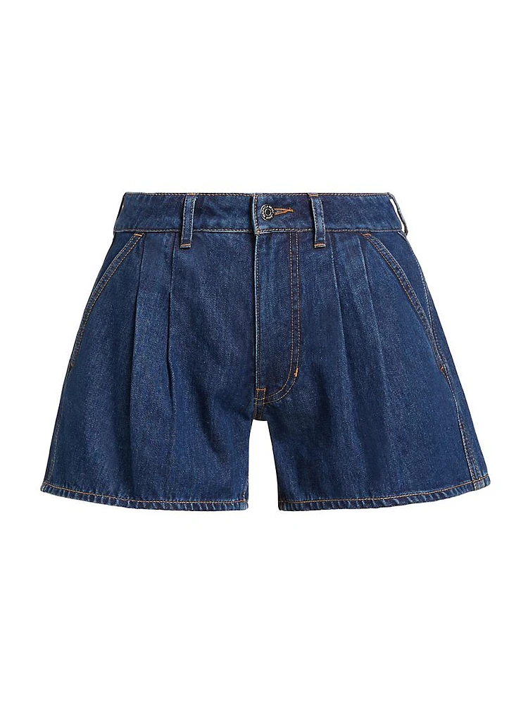 Simpson Pleated Denim Shorts