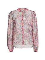 Ashlynn Printed Sheer Silk Button-Up Top