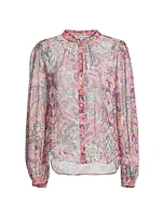 Ashlynn Printed Sheer Silk Button-Up Top