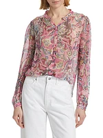 Ashlynn Printed Sheer Silk Button-Up Top