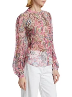 Ashlynn Printed Sheer Silk Button-Up Top