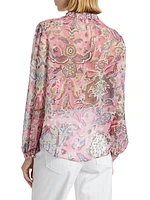 Ashlynn Printed Sheer Silk Button-Up Top