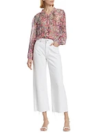 Ashlynn Printed Sheer Silk Button-Up Top