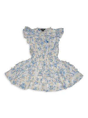 Girls Eyelet Floral Ruffle-Trim Dress