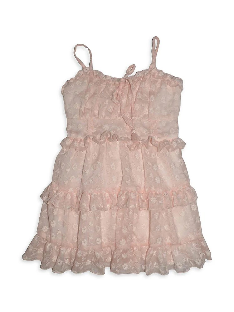 Girl's Eyelet Ruffle-Trim Dress