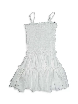 Girl's Eyelet Ruffled Smocked Dress