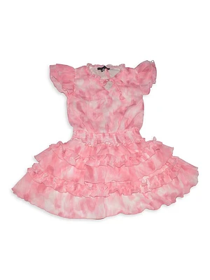 Girl's Tie-Dye Ruffle-Trim Dress