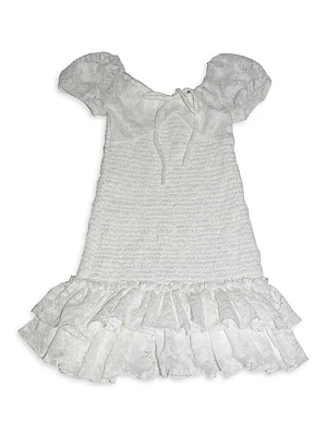 Girl's Lace Puff-Sleeve Smocked Dress