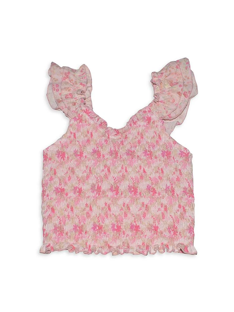 Girl's Floral Smocked Top