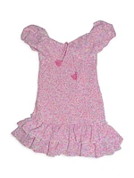 Girl's Floral Puff-Sleeve Smocked Dress