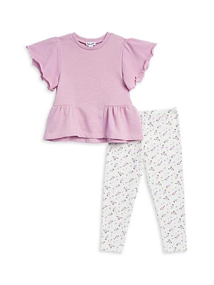 Baby Girl's & Little Girl's Peplum T-Shirt & Floral Leggings Set