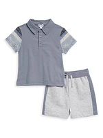 Baby Boy's & Little Boy's Stormy Stripe Polo Shirt & Shorts Set