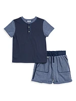 Baby Boy's & Little Boy's Washed Henley T-Shirt & Shorts Set