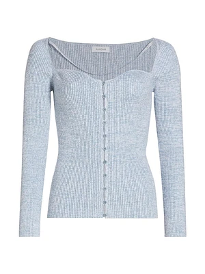 Cotton & Cashmere Ribbed Sweetheart Cardigan