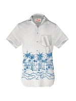 Sifnos Riviera-Print Linen Short-Sleeve Shirt