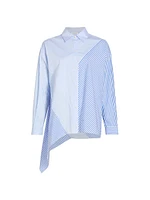 Asymmetric Patchwork Button-Front Shirt