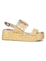 Strass Buckle 60MM Raffia Wedge Sandals