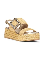 Strass Buckle 60MM Raffia Wedge Sandals