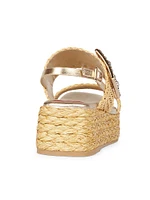 Strass Buckle 60MM Raffia Wedge Sandals