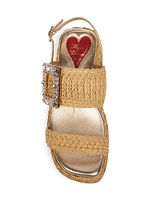 Strass Buckle 60MM Raffia Wedge Sandals