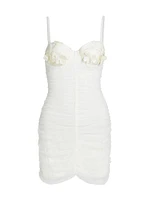 Wedding 5.0 Floral-Appliquéd Ruched Mesh Minidress