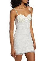 Wedding 5.0 Floral-Appliquéd Ruched Mesh Minidress