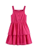 Little Girl's & Woven Cotton Jacquard Tiered Dress