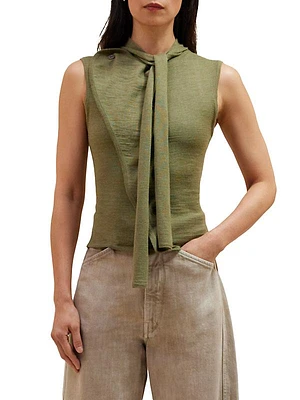 Asymmetric Wool-Blend Sleeveless Cardigan