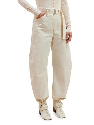 Belted Cotton Tapered Pants