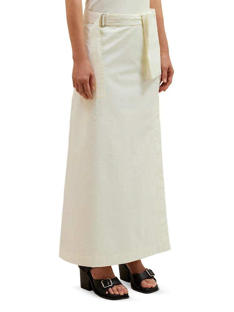 Cotton-Blend Maxi Wrap Skirt