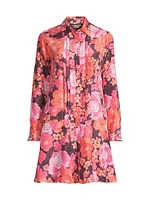 Becca Floral Silk Pintuck Shirtdress