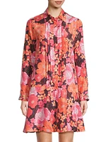 Becca Floral Silk Pintuck Shirtdress