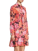 Becca Floral Silk Pintuck Shirtdress