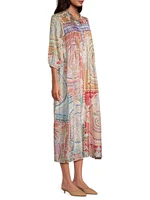 Garden Mosaic Tile Britta Floral Silk Midi-Dress