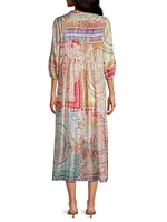 Garden Mosaic Tile Britta Floral Silk Midi-Dress