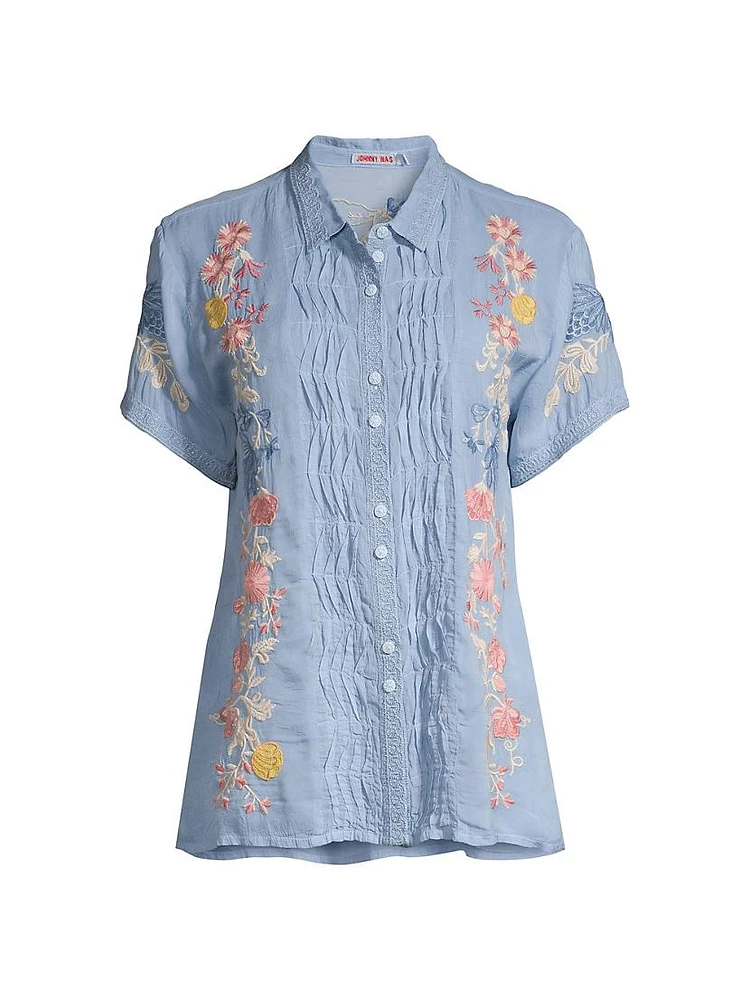 Jetra Floral Short-Sleeve Blouse