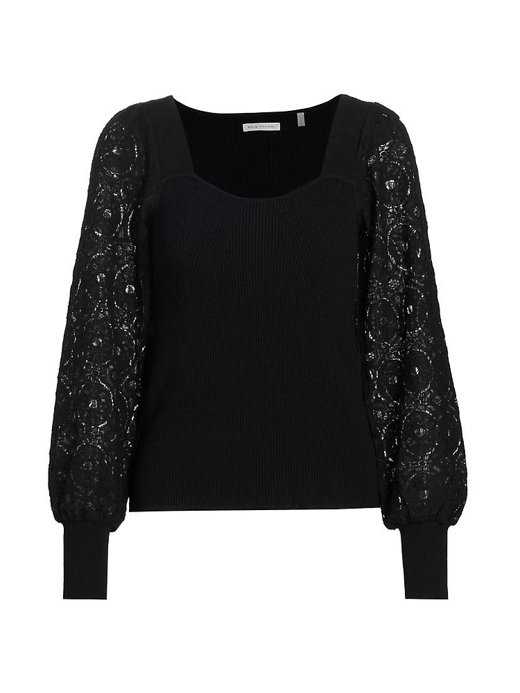 The Waverly Lace-Sleeve Sweater