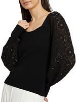 The Waverly Lace-Sleeve Sweater