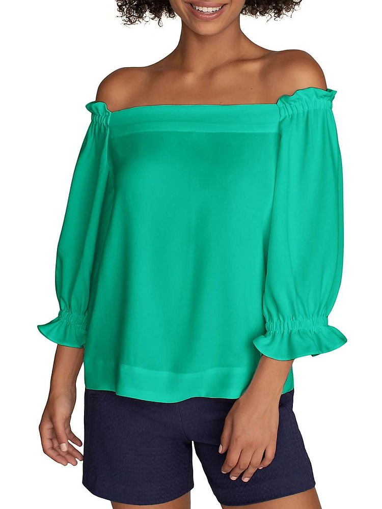 Equinox Satin Crepe Off-The-Shoulder Top